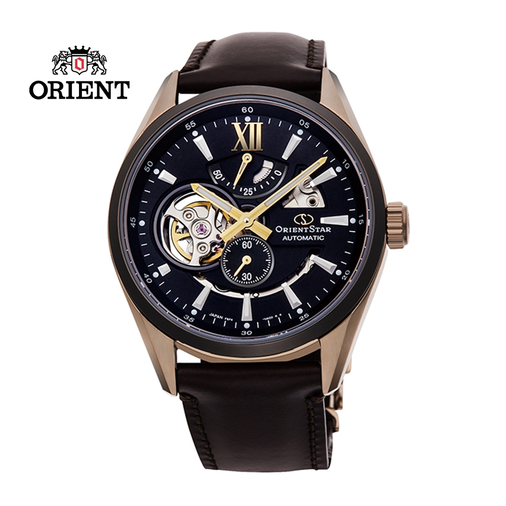 ORIENT STAR 東方之星 OPEN HEART系列 鏤空機械錶 皮帶款 黑色 RE-AV0115B - 41mm