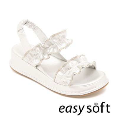 Easy Spirit-IKUYA 閃鑽荷葉邊後鬆緊涼鞋-銀色