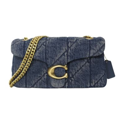 COACH-TABBY 26 金屬大C牛仔布鍊帶肩斜包(水洗牛仔藍)中
