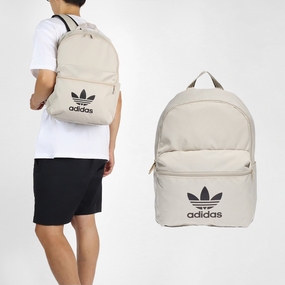 adidas 後背包Beige Adicolor Backpack 米白黑可調背帶三葉草背包愛迪