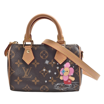 LV Louis Vuitton路易威登 M82624經典Nano Speedy Monogram帆布吉祥物溜冰印花手提/斜背波士頓包