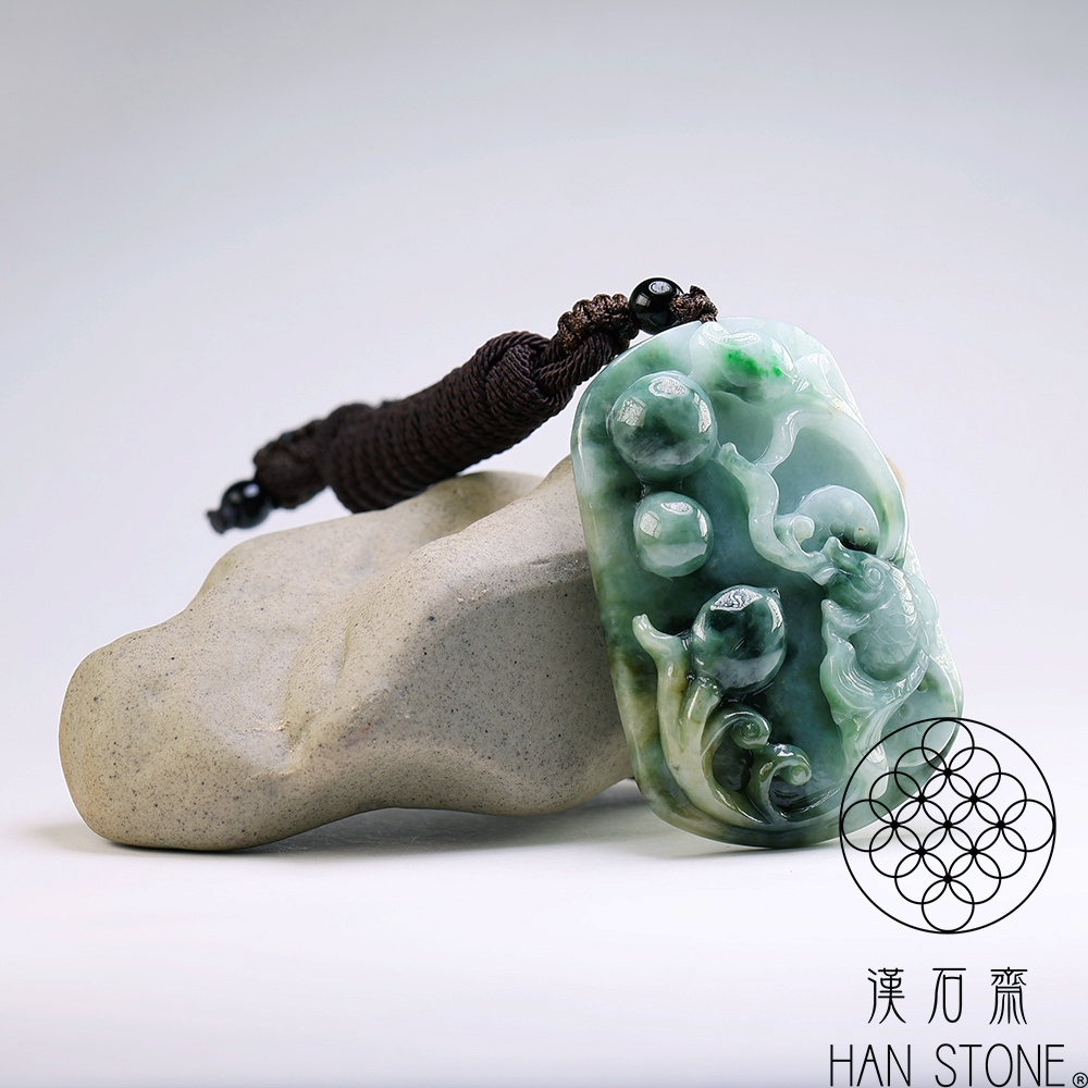 漢石齋】天然翡翠A貨荷塘清趣玉佩吊墜飄花種帶黃翡(40*56*11mm) | 漢石
