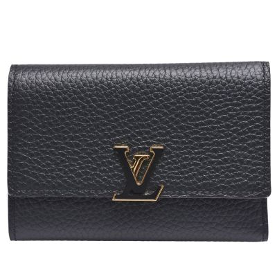 LOUIS VUITTON路易威登 LV M62157 CAPUCINES荔枝紋小牛皮釦式撞色短夾(黑X玫瑰紅)