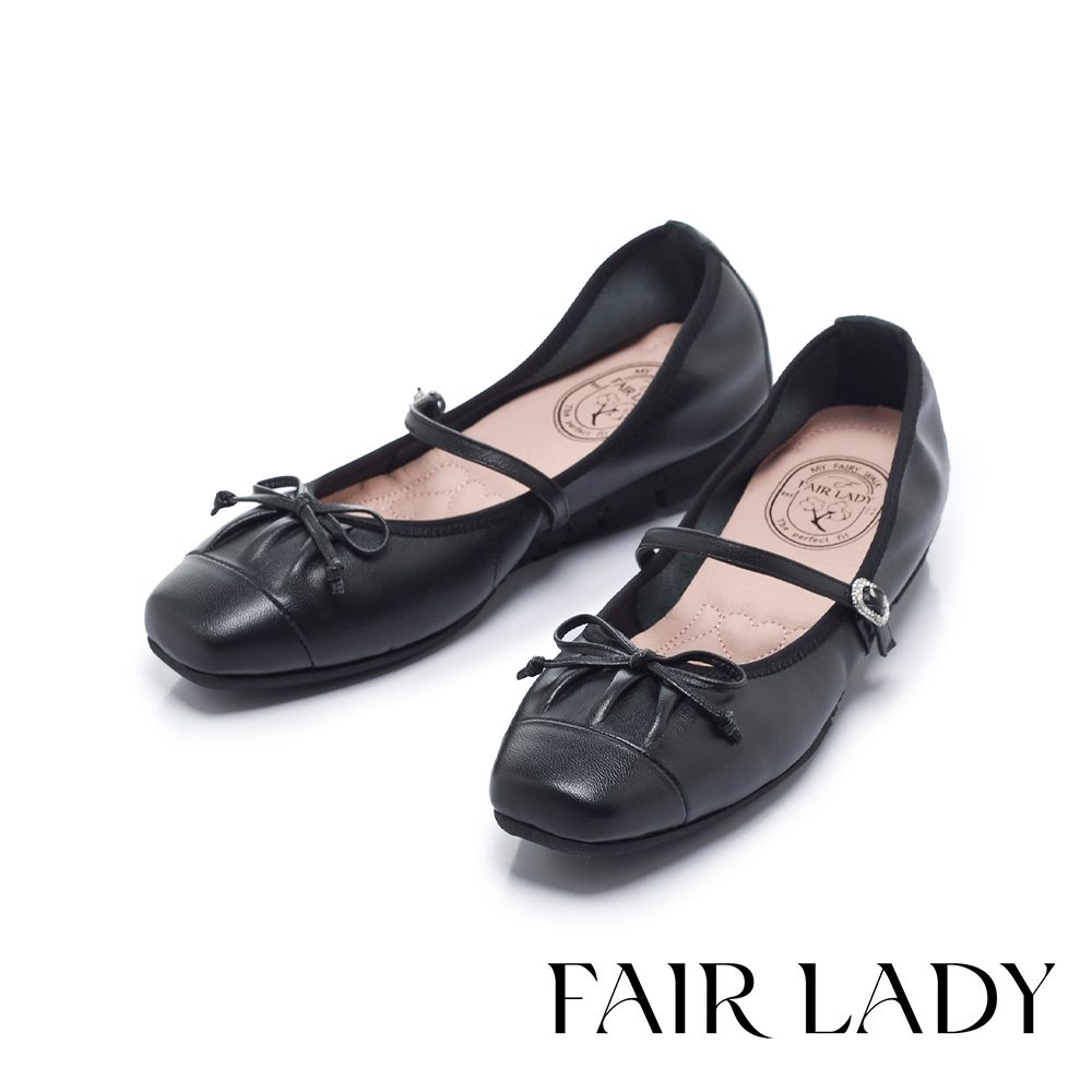 FAIR LADY 我的旅行日記 甜美芭蕾瑪莉珍羊皮增高平底娃娃鞋 黑 (553227)