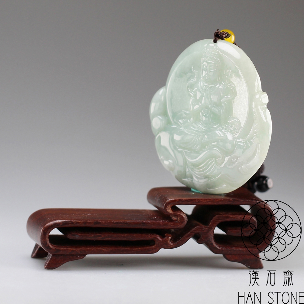 漢石齋】天然A貨飄花種翡翠普賢菩薩玉珮吊墜(49*52*5mm) | 漢石齋