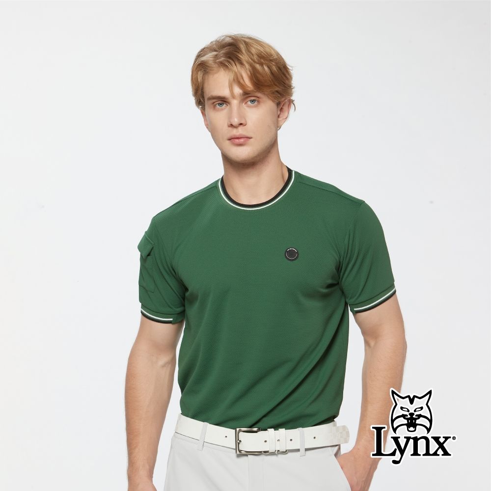 【Lynx Golf】首爾高桿風格！男款吸濕排汗內印涼感圓領短袖T恤/高爾夫球衫(三色) (深綠色)