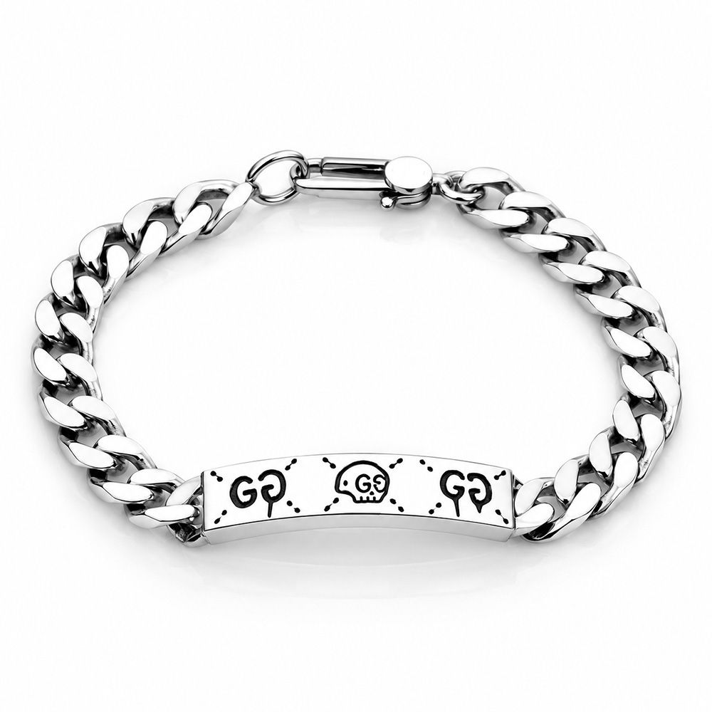 (95成新) GUCCI 古馳 ghost系列 骷髏頭925純銀鏈條手鍊