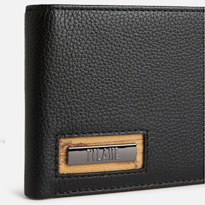 Alviero Martini 義大利地圖包 小牛皮男用4卡零錢袋短夾-黑色