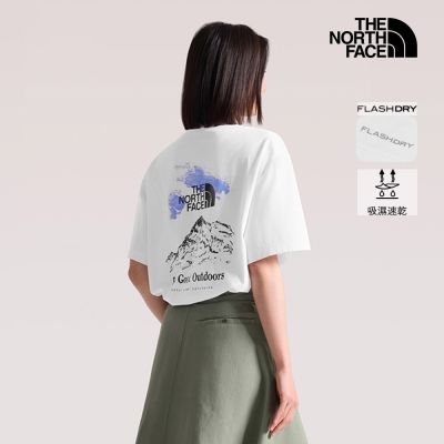 【The North Face 官方旗艦】北面男女款白色FLASHDRY速乾戶外印花短袖T恤｜8M7AHF0