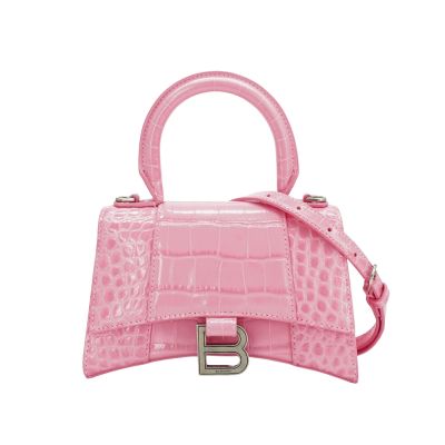 BALENCIAGA巴黎世家 Balenciaga 巴黎世家 展示品 Hourglass 鱷魚壓紋皮革手提/斜背沙漏包-XS(592833-粉)