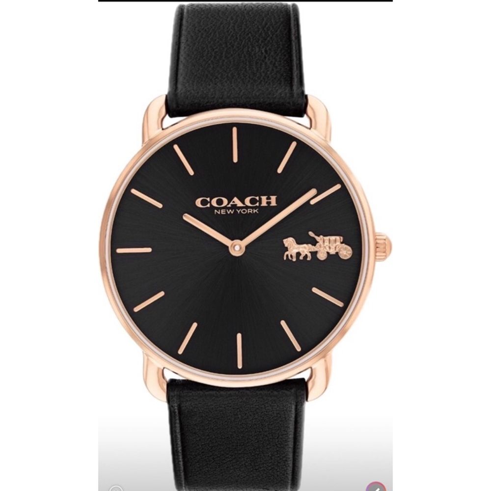 COACH 官方授權 Elliot C字時尚皮帶錶 黑x玫瑰金-女錶(CO14504381)36mm