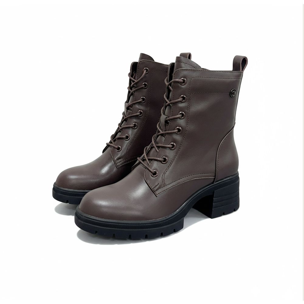 viina簡約真皮綁帶厚底馬汀短靴－咖 (viina)