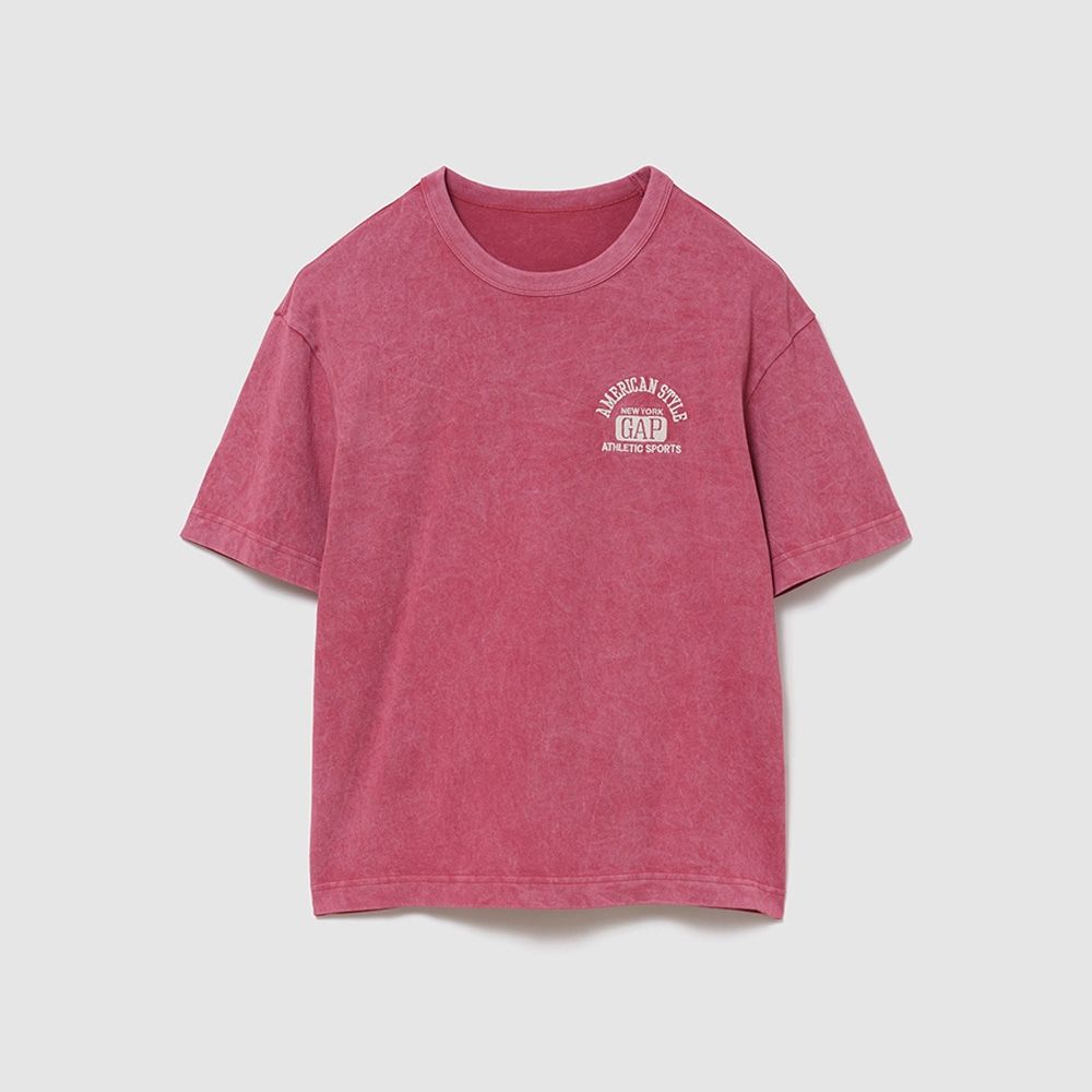 【GAP】重磅寬鬆 Gap Logo 短版T恤-清新白/黑色/褪紅色/帆船藍(895176) (褪紅色)