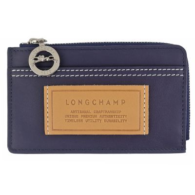 Longchamp LE PLIAGE XTRA 標籤藍色牛皮卡片拉鍊零錢包
