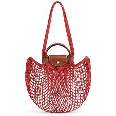 LONGCHAMP LE PLIAGE FILET系列網狀棉質手提/肩背兩用包(大/桃花心木)