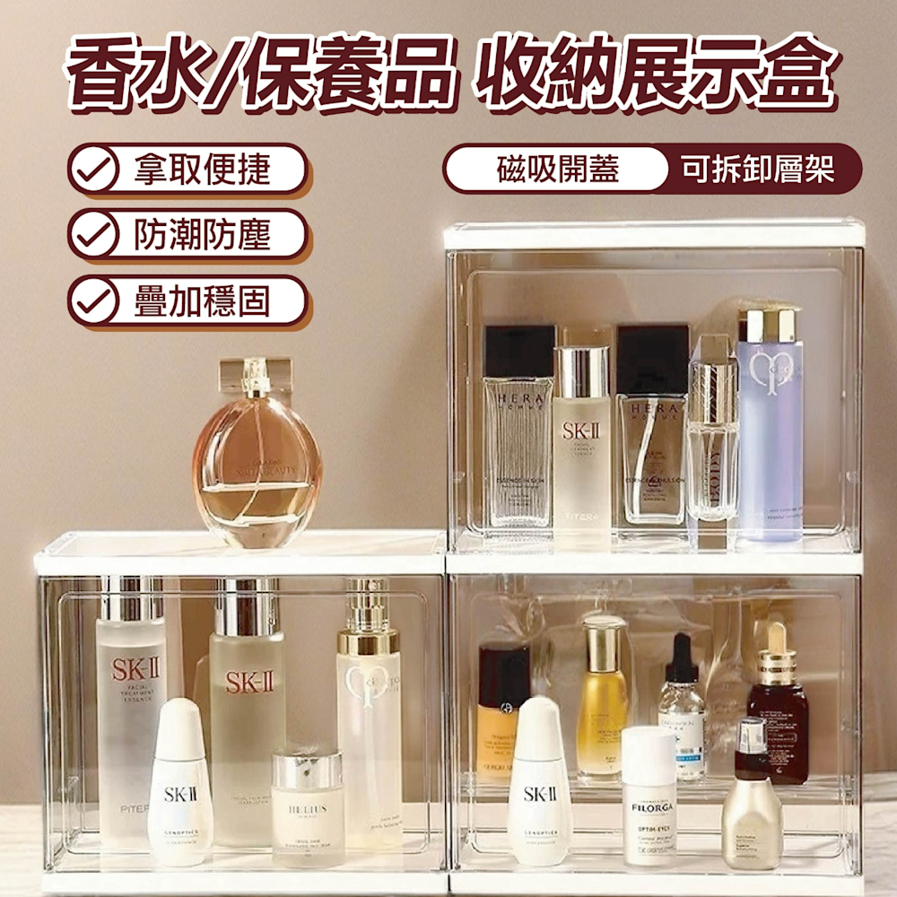 STYLE 格調 3入組-附兩層層架-30*17*24香水收納展示盒/收藏盒/模型盒/收納盒/展示盒(化妝品/香水/公仔/盒玩)