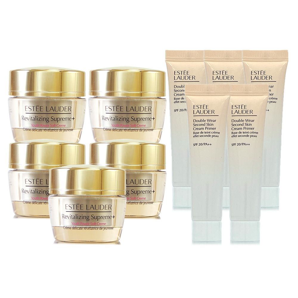 *ESTEE LAUDER雅詩蘭黛 年輕無敵膠原霜15ml*5(盒裝/公司貨)(2028/04)+粉持久天生美肌乖乖乳15ml*5