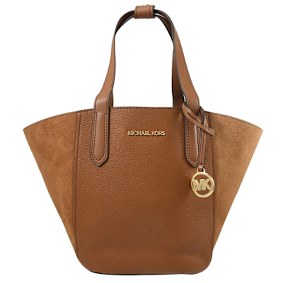 MICHAEL KORS PORTIA 絨面革拼接素色托特包(焦糖棕-贈品牌手拿包)