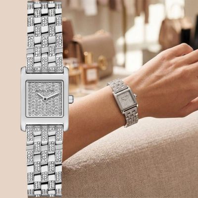 Michael Kors MK Micro Georgie 奢華晶鑽方型女錶 周年慶獻禮 送禮推薦-銀/19mm MK7629