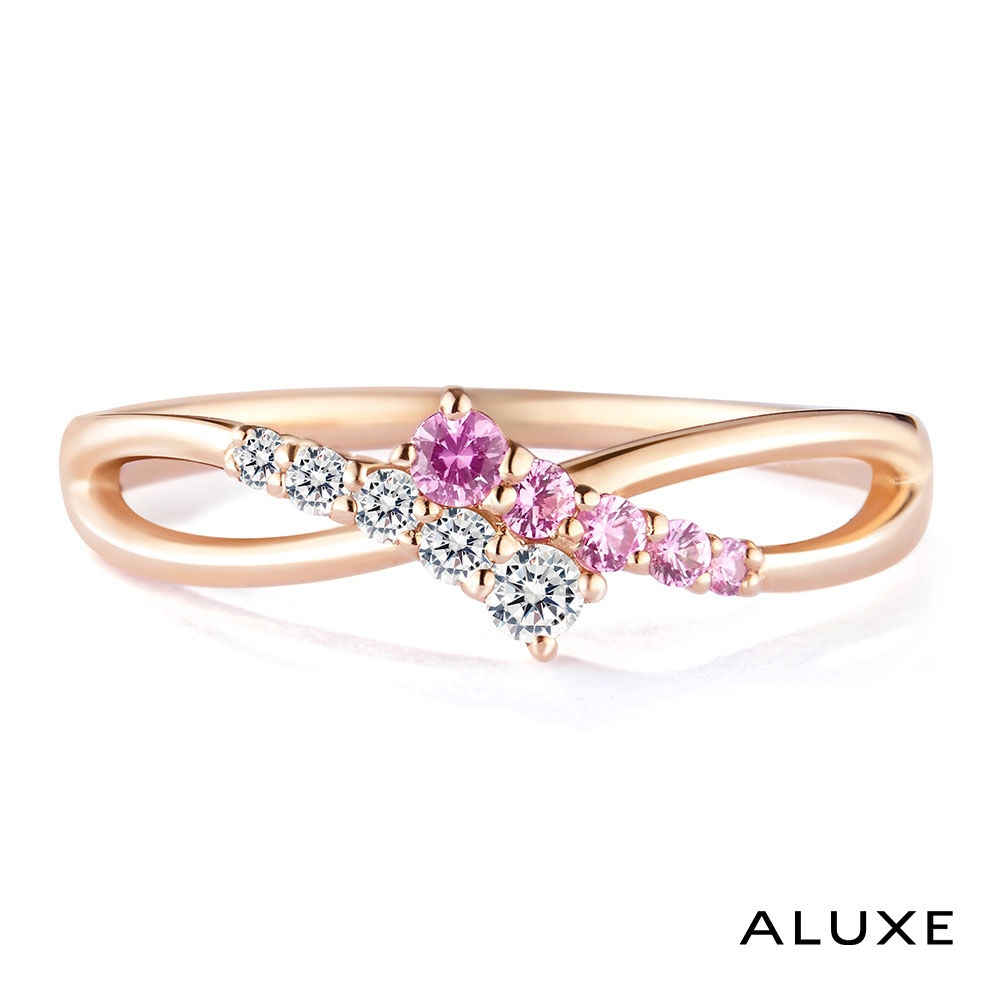 ALUXE 亞立詩 粉紅寶 10K金 寶石鑽石戒指 白粉之戀 RW0201