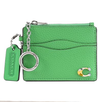 COACH Coachtopia C字LOGO波浪造型鑰匙卡片零錢包(綠)