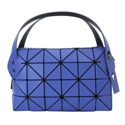 ISSEY MIYAKE  BAOBAO 幾何方格皮質4x6波士頓包(深寶藍)霧面/S