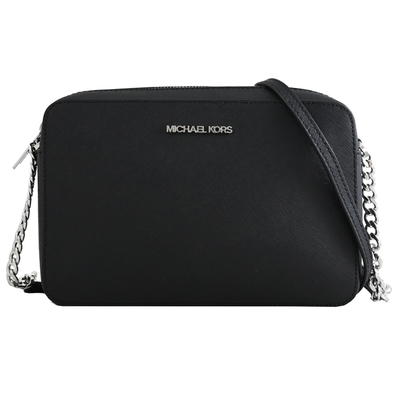 MICHAEL KORS Jet Set 經典防刮斜背拉鍊方包(黑銀)