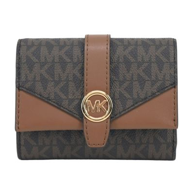 Michael Kors Greenwich 滿板拼貼三折短夾-咖啡
