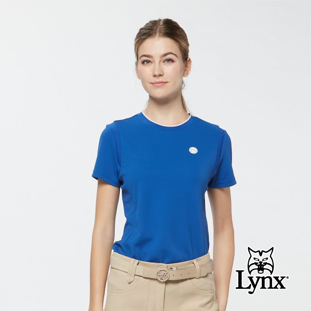 【Lynx Golf】首爾高桿風格！女款吸濕排汗內印涼感圓領短袖T恤(二色) (寶藍色)