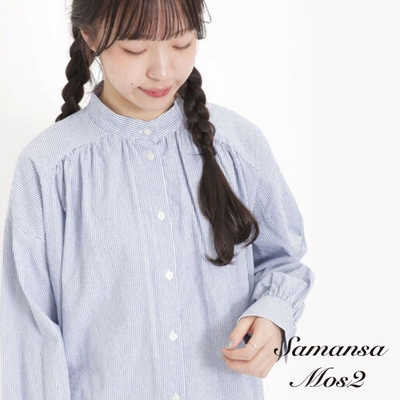 Samansa Mos2 簡約純棉立領縮褶廓型襯衫