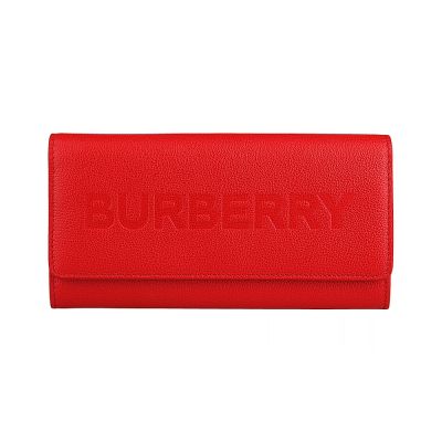 BURBERRY Porter 字母烙印LOGO小牛皮12卡翻蓋壓釦式長夾(紅)