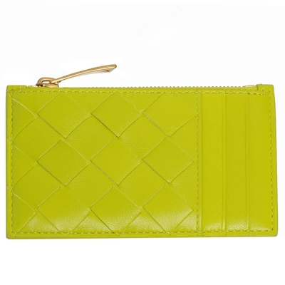 BOTTEGA VENETA 寶緹嘉 經典中格編織3卡拉鍊零錢包(萊姆黃色/680613)