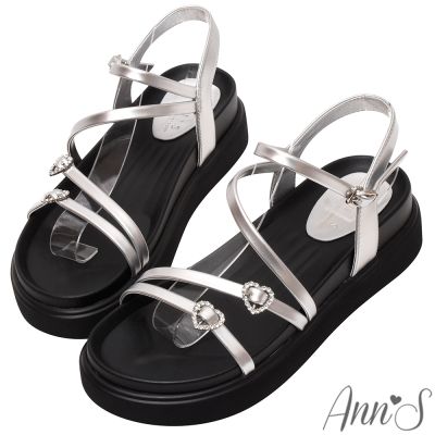Ann’S微甜小叛逆-愛心鑽扣輕量厚底涼鞋5m-銀