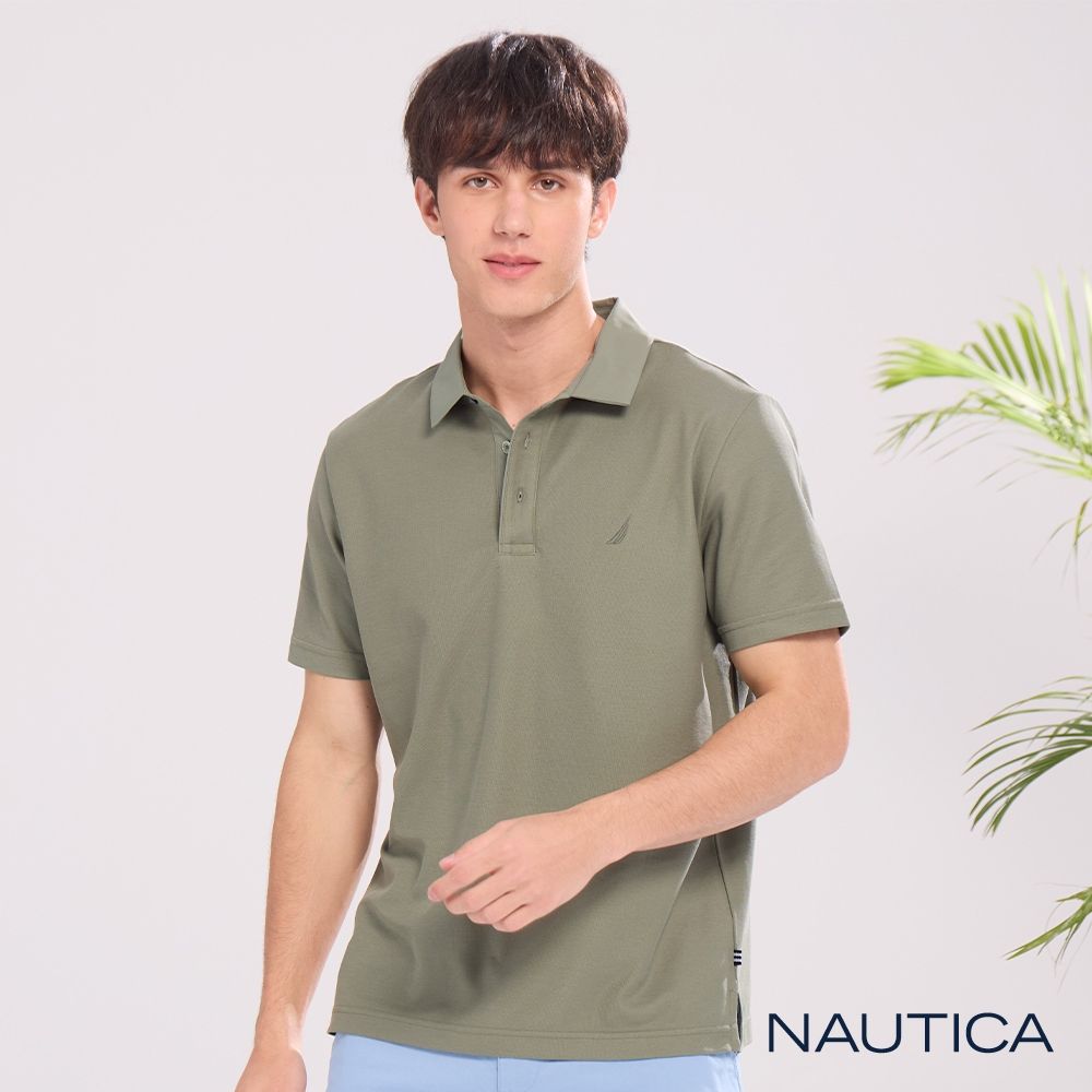 Nautica 官方旗艦 男裝 高質感純色涼感短袖POLO衫-軍綠色