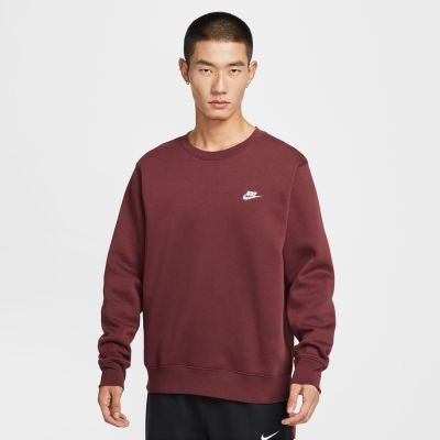 NIKE 長袖上衣 男 大學T AS M NK CLUB BB CREW 咖啡紅 FN3887-619