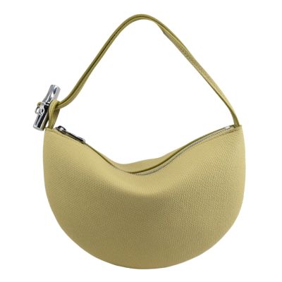 LONGCHAMP LE ROSEAU系列金屬竹節粒面牛皮手拿/手提包(開心果綠)