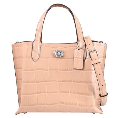 COACH  WILLOW 24 經典轉扣式素色鱷魚紋雙層設計手提兩用包(裸色)