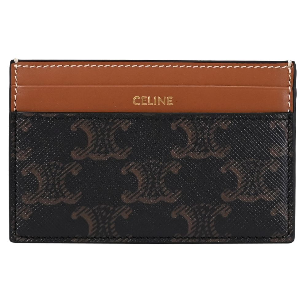 CELINE TRIOMPHE 品牌燙金LOGO經典印花簡易式卡夾(咖)