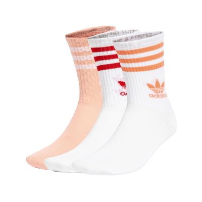 adidas 休閒襪 Crew Socks 3STR 白 橘 長襪 襪子 中筒 條紋 愛迪達 3雙入 JI9472