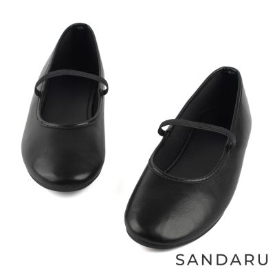 山打努SANDARU-平底鞋 簡約圓頭鬆緊細帶平底娃娃鞋-黑