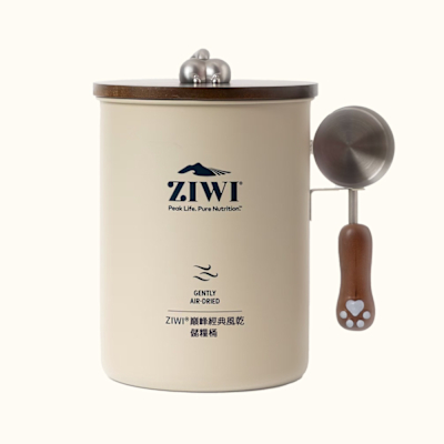 ZIWI巔峰 不鏽鋼 飼料桶 4.5L-米色 (儲物桶 密封罐 飼料罐 不鏽鋼 儲糧桶 飼料存放 胡桃木)