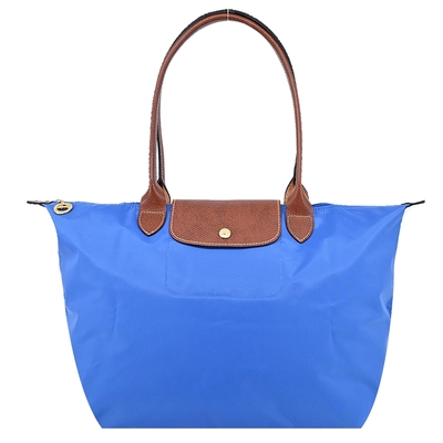 LONGCHAMP LE PLIAGE系列長把再生尼龍摺疊水餃包(大/鈷藍)