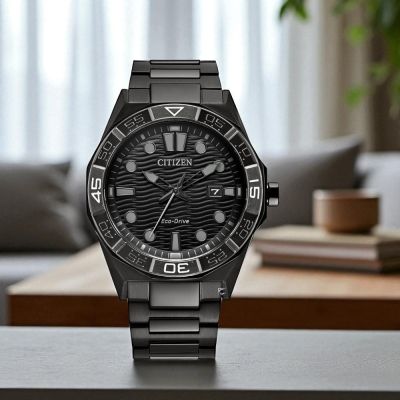 CITIZEN 星辰 Brycen Eco-Drive 光動能腕錶 男錶 手錶 全黑 聖誕節 禮物-42mm AW1855-52E