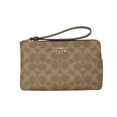 COACH 經典防刮PVC LOGO 拉鍊大手拿包(深卡其)