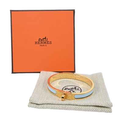Hermes 愛馬仕 Mini Clic Kelly 窄版琺瑯手環(8X極地藍/金)