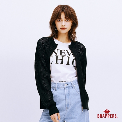 BRAPPERS 女款 鏤空圓領開襟外套-黑