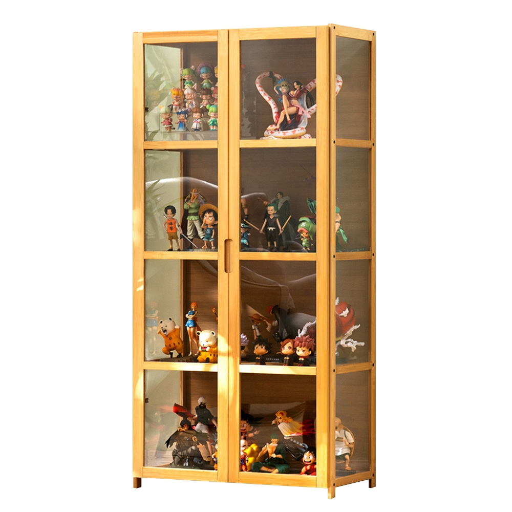HappyLife 三面透明壓克力楠竹展示櫃-雙門四層62×33×130cm Y11041