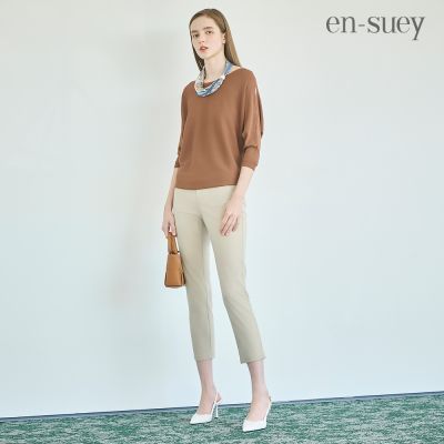 【en-suey 銀穗】網路限定 鬆緊腰涼感紗休閒直管褲