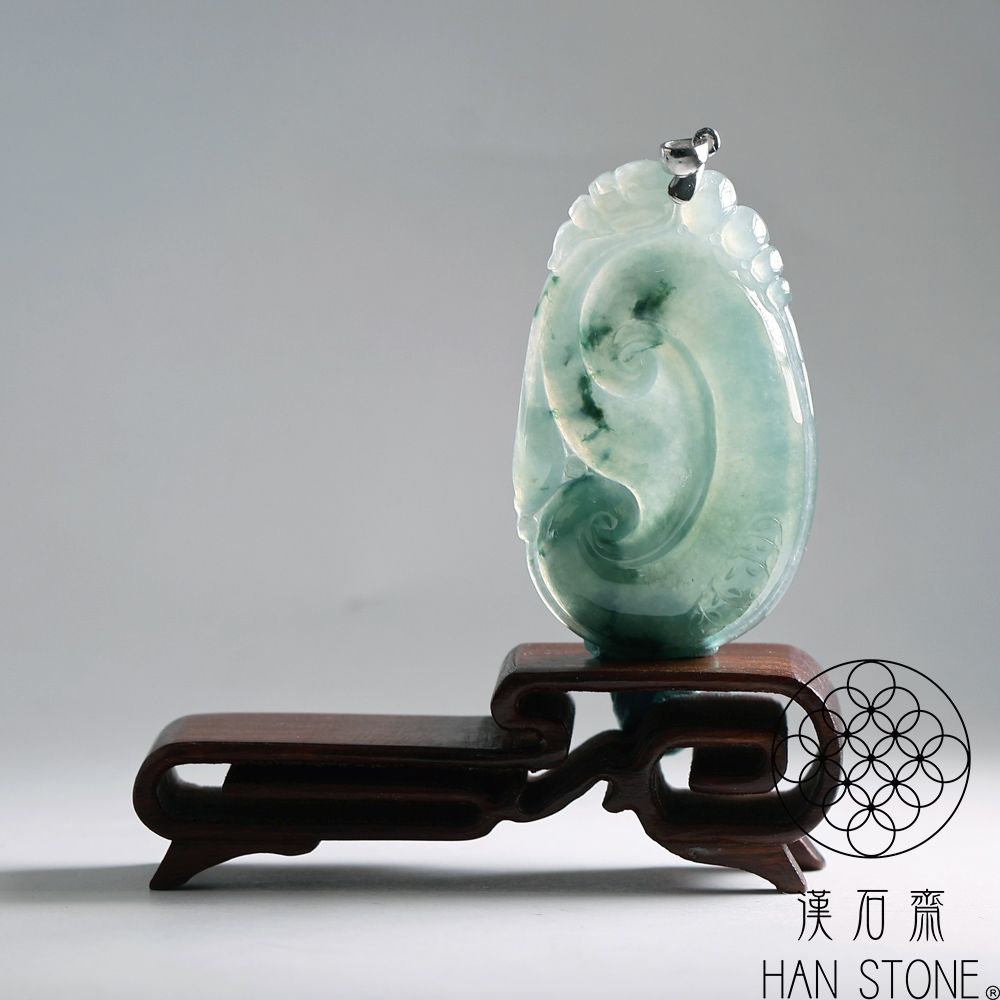 漢石齋】天然翡翠A貨大如意玉佩吊墜冰種飄花(35*58*8mm) | 漢石齋