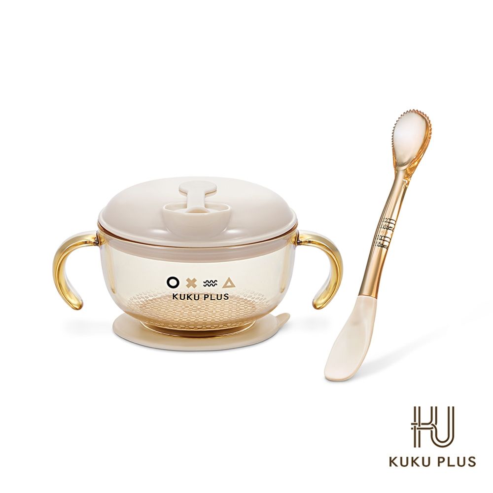 酷咕鴨 KUKU PLUS PPSU寶寶多功能學習吸盤碗+雙頭果泥湯匙